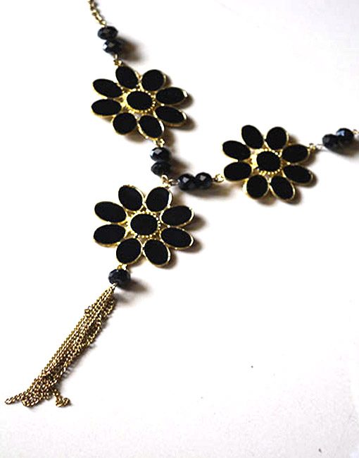 Black Golden Flower Necklace for Women