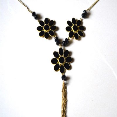 Black Golden Flower Necklace for Women