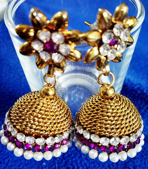 Trendilook Purple Gold Jhumkas For Stylish Women