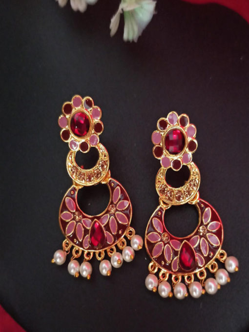 Trendilook Pink Meenakari Pearl with Stone Earring