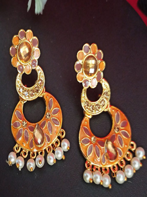 Trendilook Pink Meenakari Pearl with Stone Earring