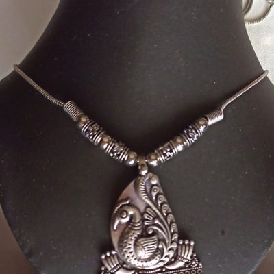 Trendilook Oxidized Silver Peacock Neckpiece