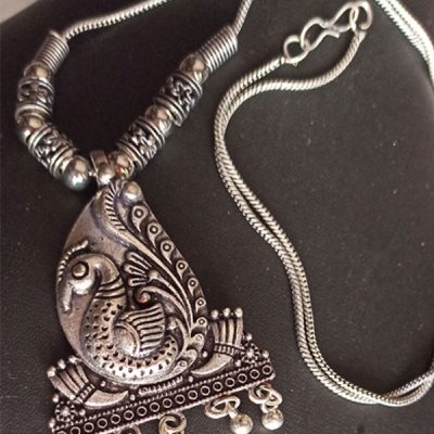 Trendilook Oxidized Silver Peacock Neckpiece