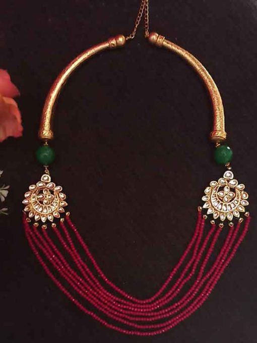 Trendilook Kundan Beaded Double Sided Maroon Neckpiece