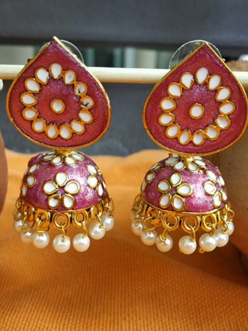 Trendilook Meenakari Premium Quality Pearl Jhumki