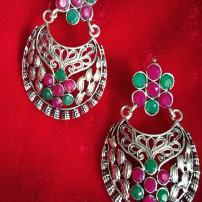 Trendilook German Silver Meenakari Bali Earring