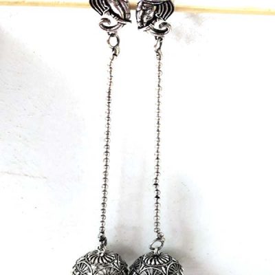 Trendilook Long German Silver Ganpati Jhumki