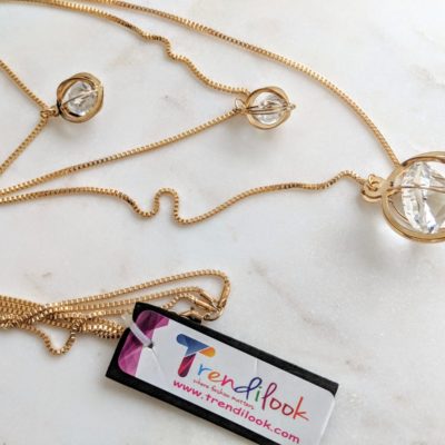 Trendilook Crystal Three Layered Gold Polished Long Chain