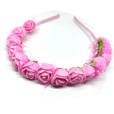 Trendilook Pink Rose Flower Decorated Tiara + Hairband for Kids