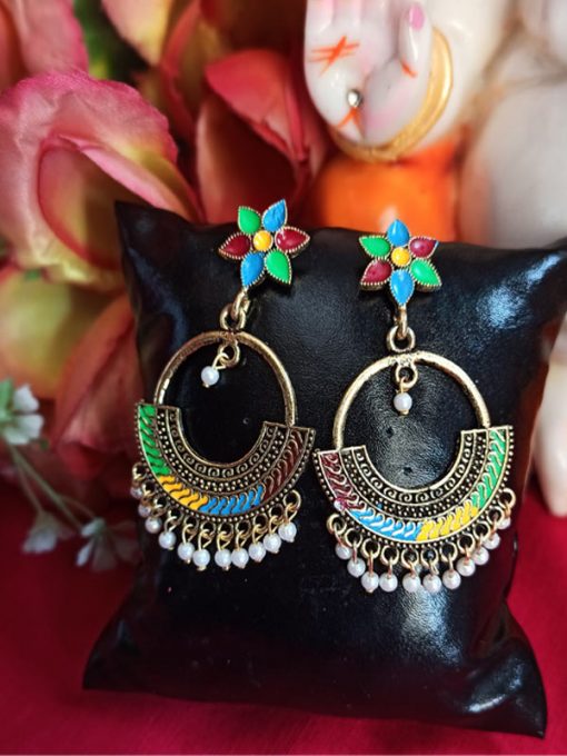 Trendilook Oxidized Gold Meenakari Chandballi