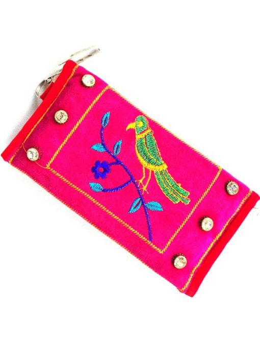 Trendilook Handmade Valvet Resham Pink Hand Wallet for Ladies and Girls