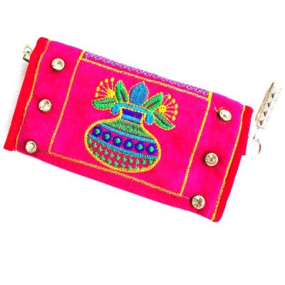 Trendilook Handmade Valvet Resham Pink Hand Wallet for Ladies and Girls