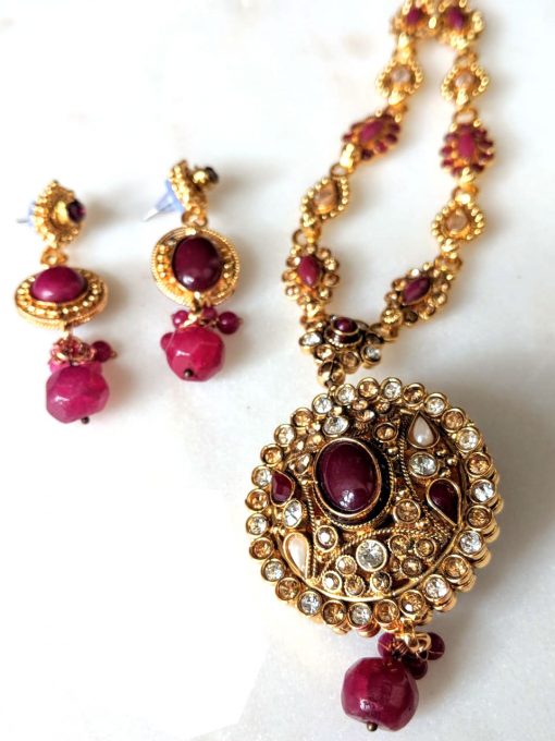 Trendilook Beautiful Maroon Color Kundan Stone Set for Ladies