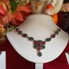 Trendilook Green Maroon Oxidized Silver Necklace Set