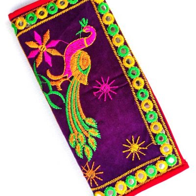 Trendilook Handmade Valvet Resham Peacock Hand Wallet for Ladies and Girls