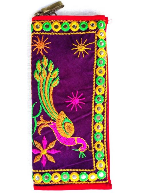 Trendilook Handmade Valvet Resham Peacock Hand Wallet for Ladies and Girls