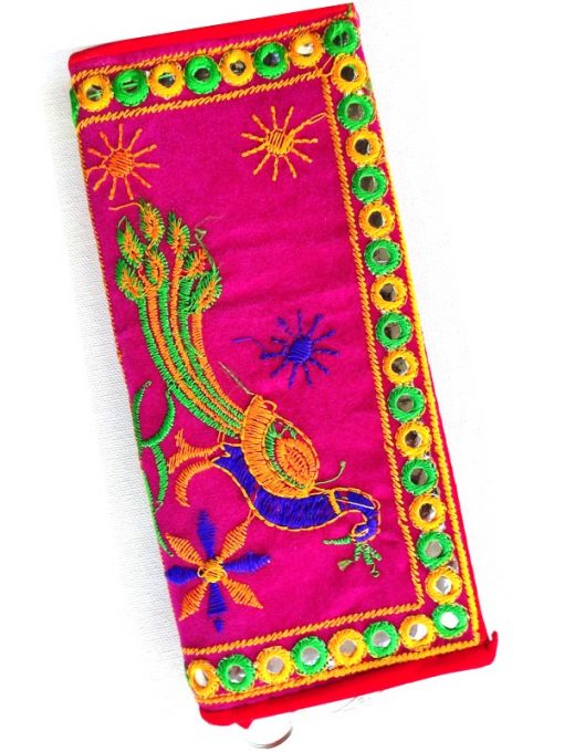 Trendilook Handmade Valvet Resham Peacock Hand Wallet for Ladies and Girls