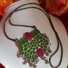 Trendilook German Silver Long Green Meenakari Neckpiece