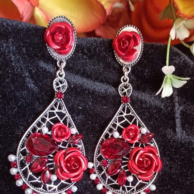 Trendilook Premium Quality Party Wear Oveal Shape Red Crystal Drop Earring