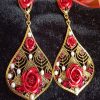 Trendilook Premium Quality Party Wear Patel Shape Red Crystal Drop Earring