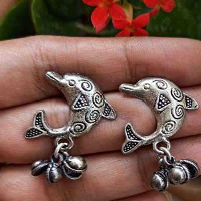 Trendilook German Silver Boho Style Stud Dolphin Earring