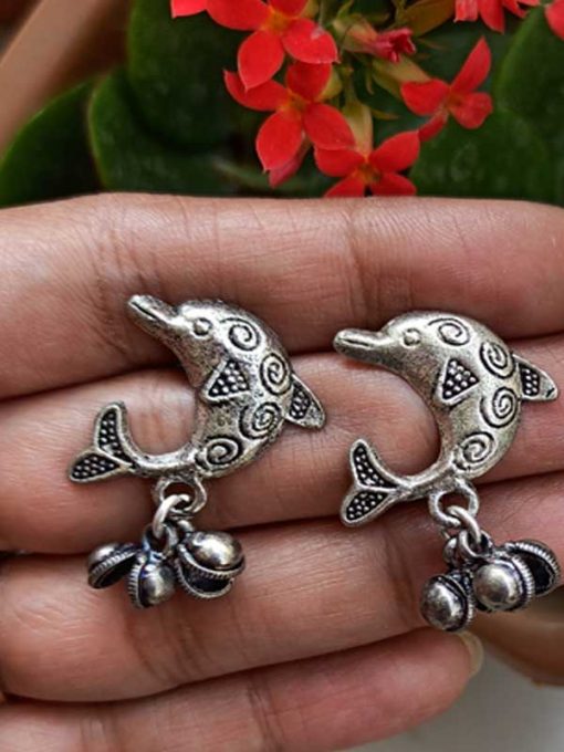 Trendilook German Silver Boho Style Stud Dolphin Earring