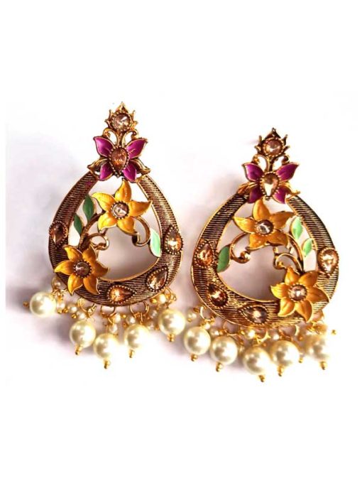 Trendilook Meenakari Pearl Chandbali