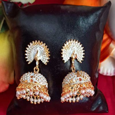 Trendilook German Gold With Pearl White Mayur Jhumki