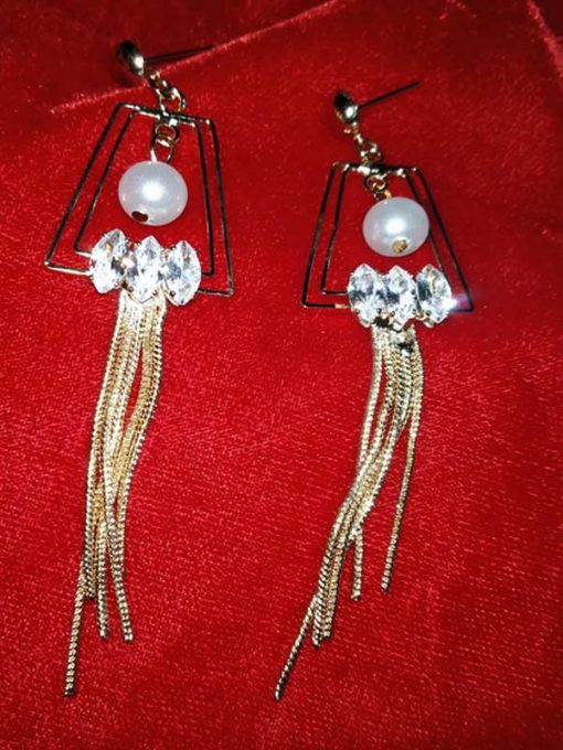 Trendilook Crystal Layered Geometric Long Party Wear Earring