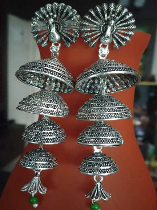 Trendilook German Silver Mayur Layered Jhumki