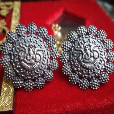 Trendilook German Silver Stud Ganpati Earring