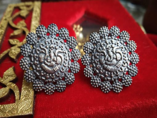 Trendilook German Silver Stud Ganpati Earring