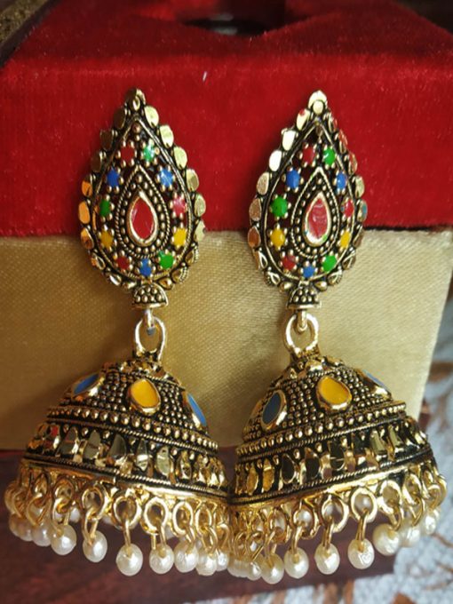 Trendilook German Gold Meenakari Jhumki