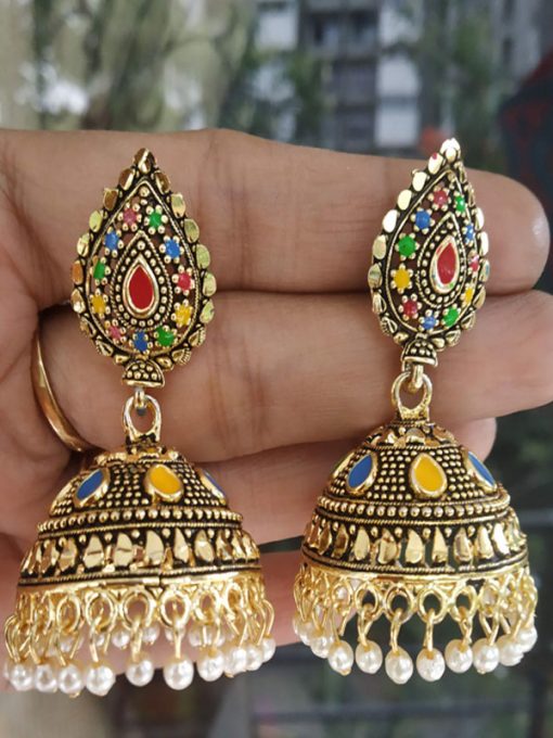 Trendilook German Gold Meenakari Jhumki