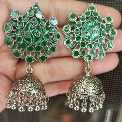 Trendilook German Silver Meenakari Jhumki