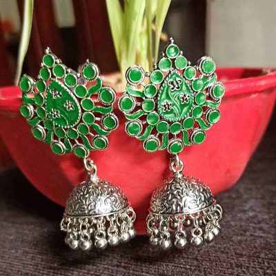 Trendilook German Silver Meenakari Jhumki