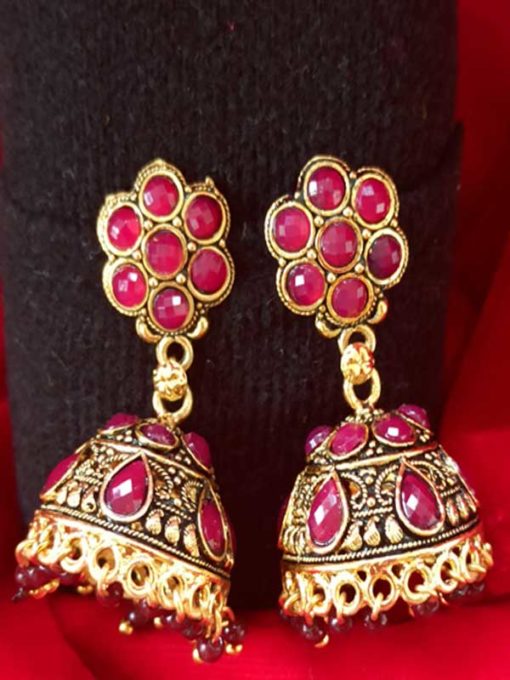 Trendilook Gold Plated Maroon Kundan Jhumki