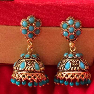 Trendilook Gold Plated Blue Kundan Jhumki