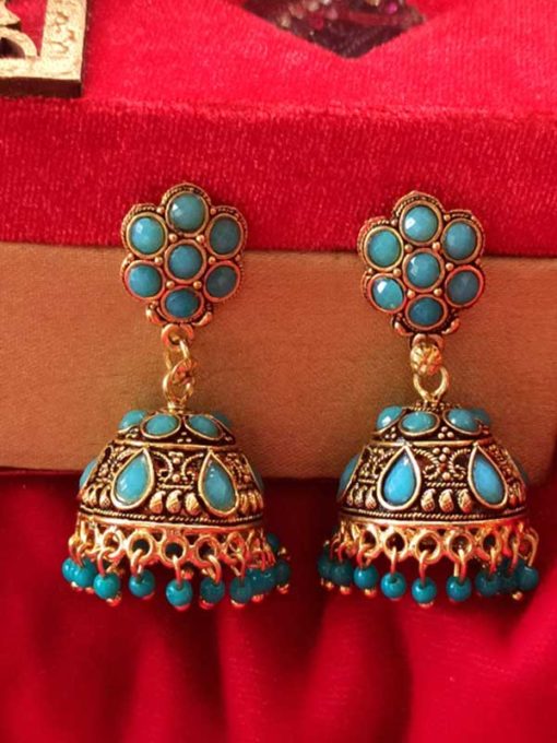 Trendilook Gold Plated Blue Kundan Jhumki