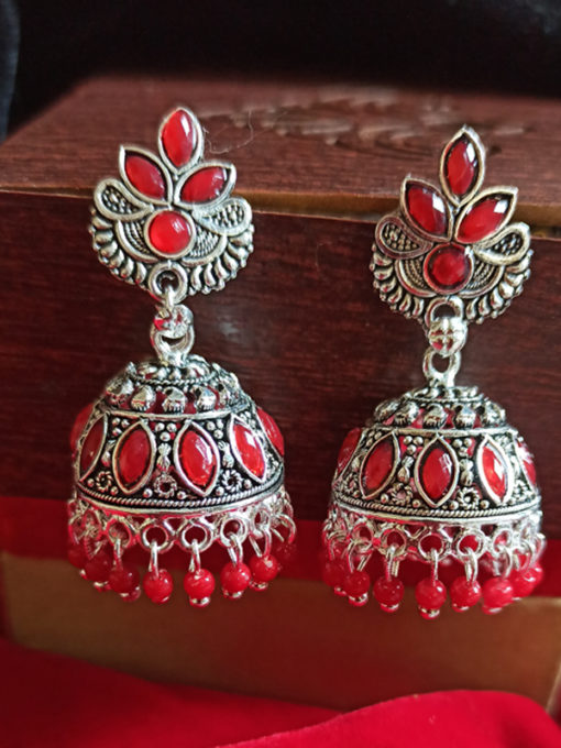 Trendilook Gold Plated Red Kundan Jhumki