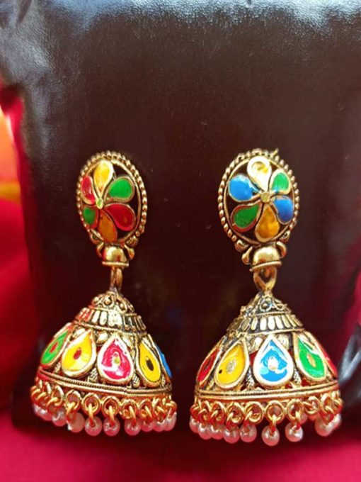 Trendilook German Gold Meenakari Jhumki