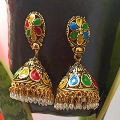 Trendilook German Gold Meenakari Jhumki