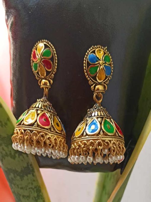 Trendilook German Gold Meenakari Jhumki