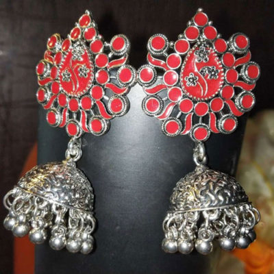 Trendilook German Silver Meenakari Jhumki