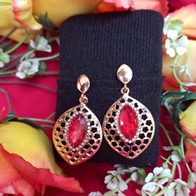 Trendilook Red Crystal Party Wear Drop Earring