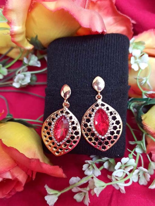 Trendilook Red Crystal Party Wear Drop Earring