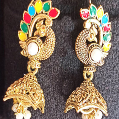 Trendilook Meenakari German Silver with Kundan work Mayur Jhumki