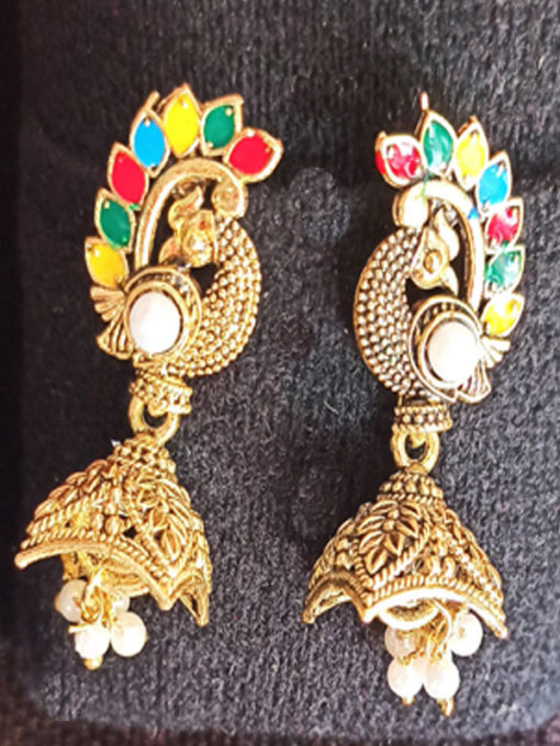 Trendilook Meenakari German Silver with Kundan work Mayur Jhumki