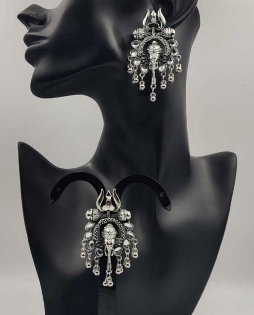 Trendilook Designer German Silver Gaja Trishul Earring